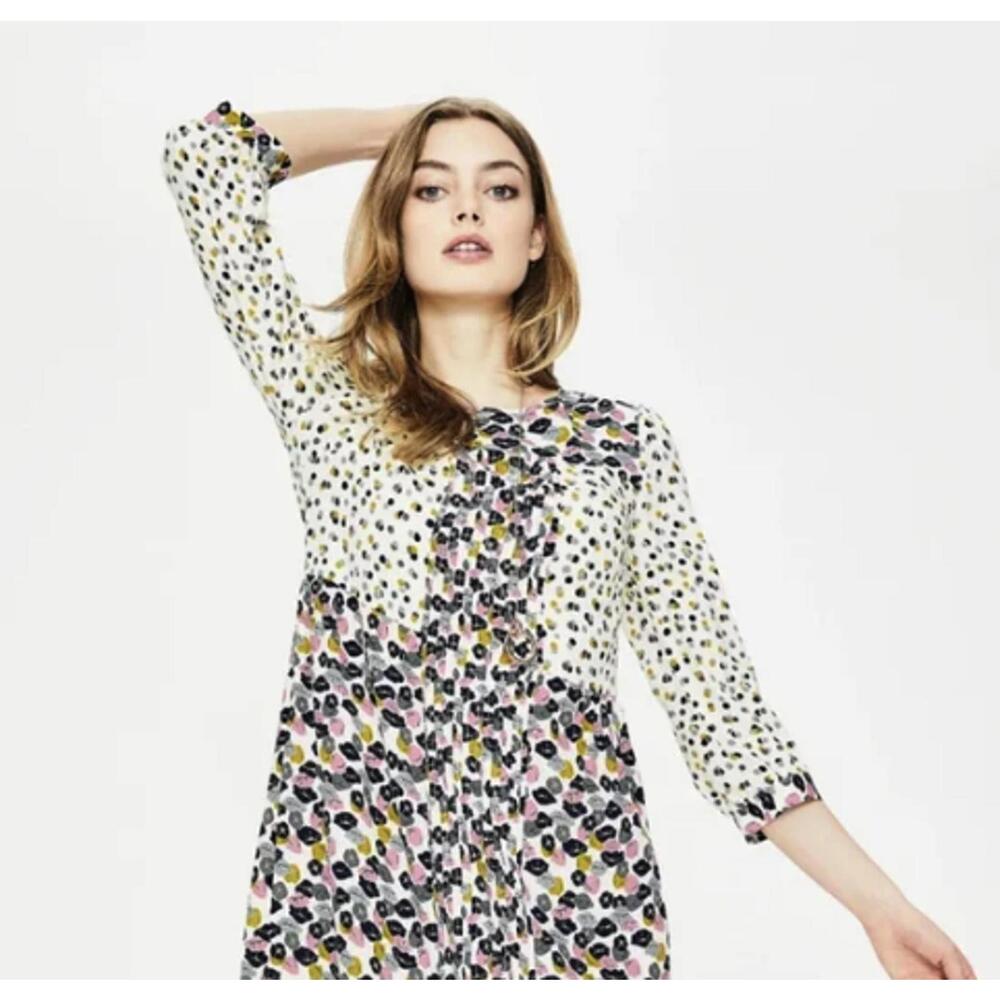 BODEN Hotchpotch Pintuck Pink and White 3/4 Sleeve Floral Blouse - Size - 10